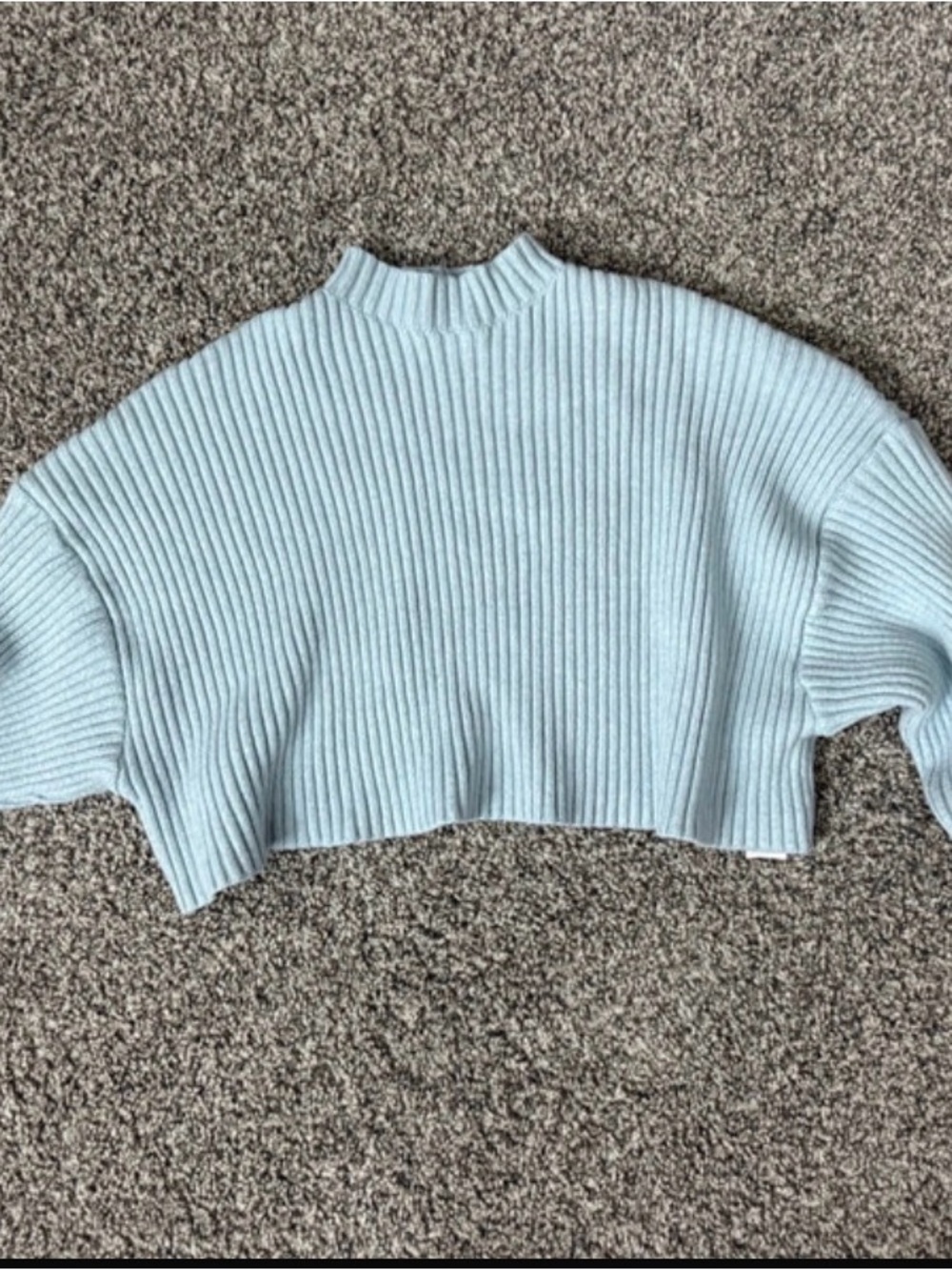 Zara Pale Blue Ribbed Cropped Mock-Neck Sweater